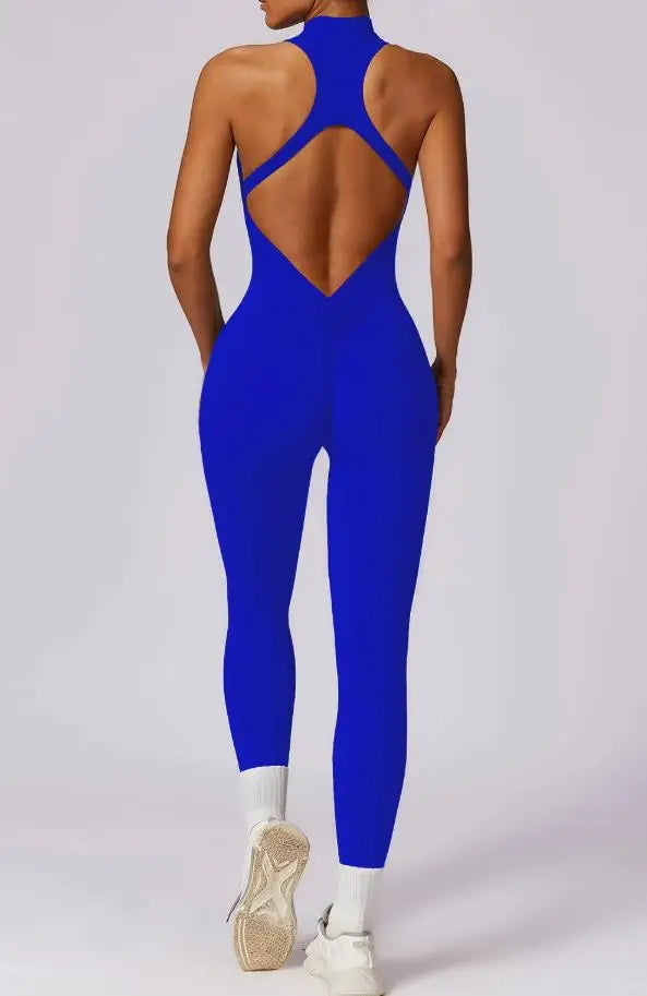 Women's Zip-Front Open-Back Workout Romper