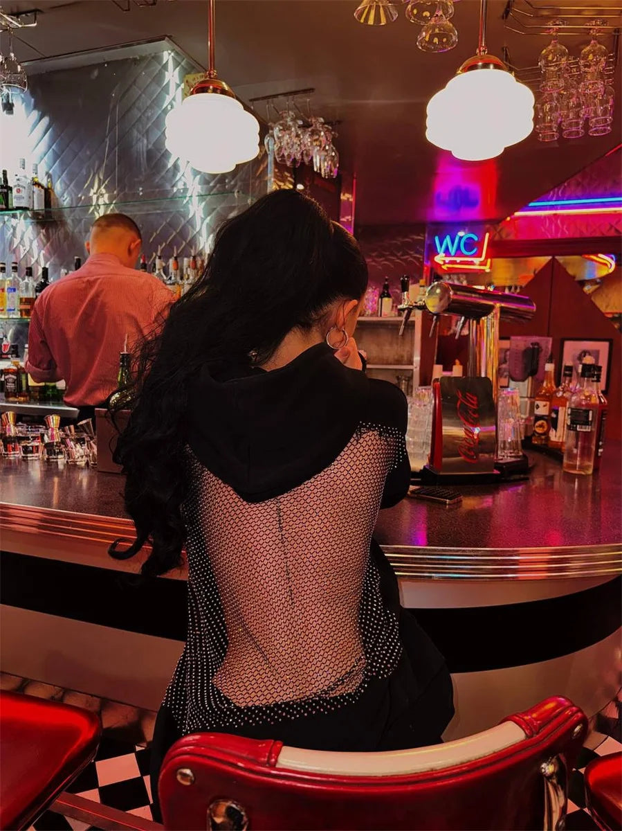 Sheer Mesh Long Sleeve Pullover Casual Hoodie for Layering