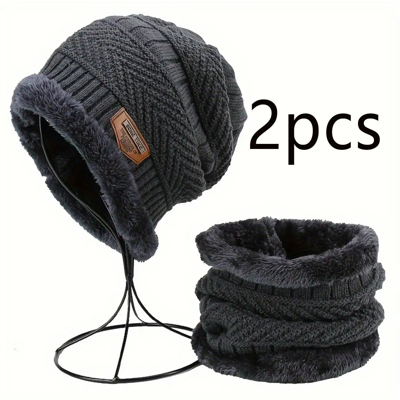 Knitted Beanie with Neck Warmer and Glove Style Options