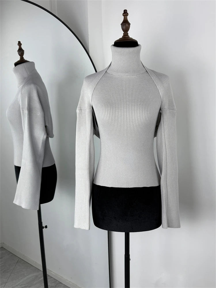 Women's Ribbed Polyester Blend Halter Tank and Long Sleeve Bolero with Separate Options