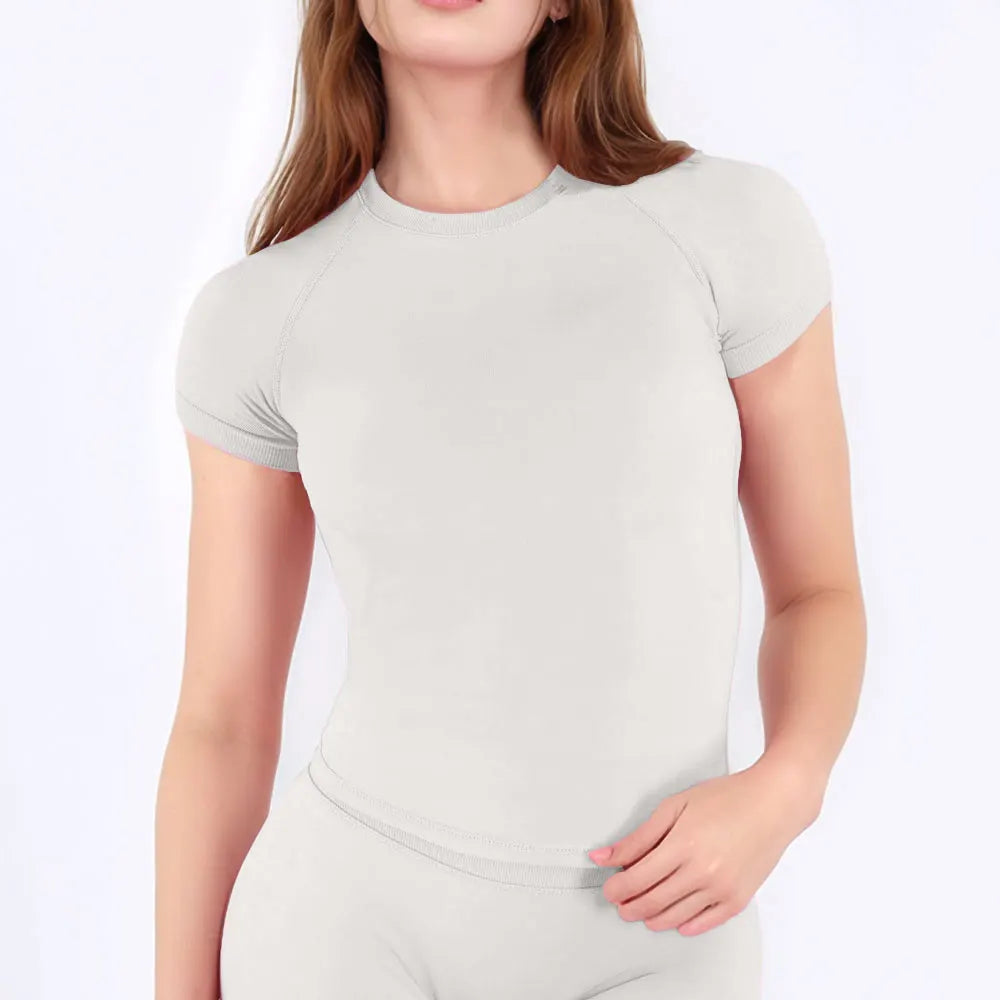 Women's Crew Neck Fitted Short Sleeve T-shirt For Workout Outfits