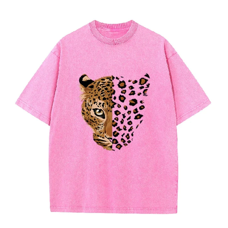 Vintage Purple Leopard Graphic T Shirt Animal Print Acid Wash Oversized Tee