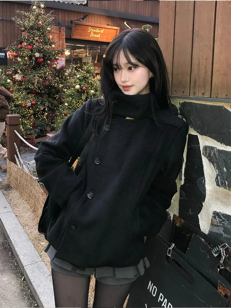 Fitted High-Collar Long-Sleeve Zip-Front Jacket
