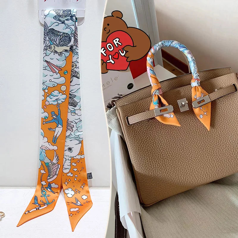 Printed Skinny Scarf for Neck and Bag Handle Styling