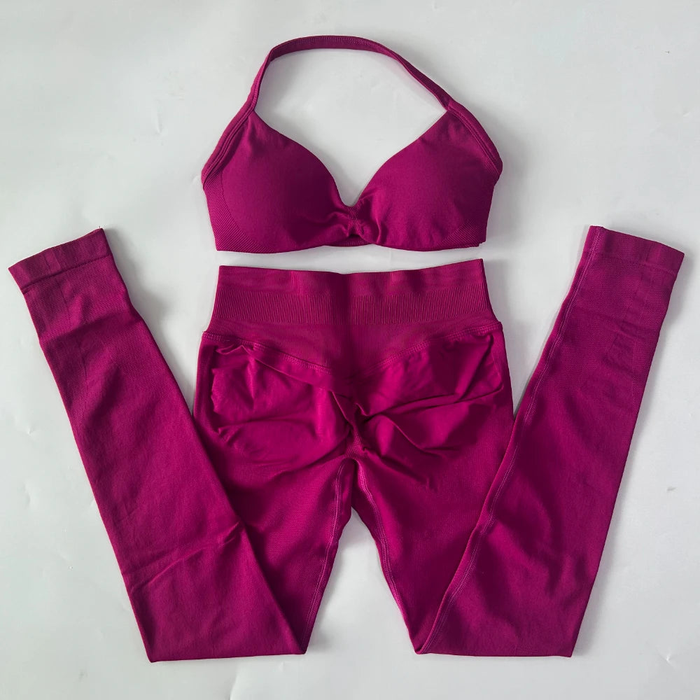 Women's Strappy Bra And Leggings Yoga Set For Workout Outfits