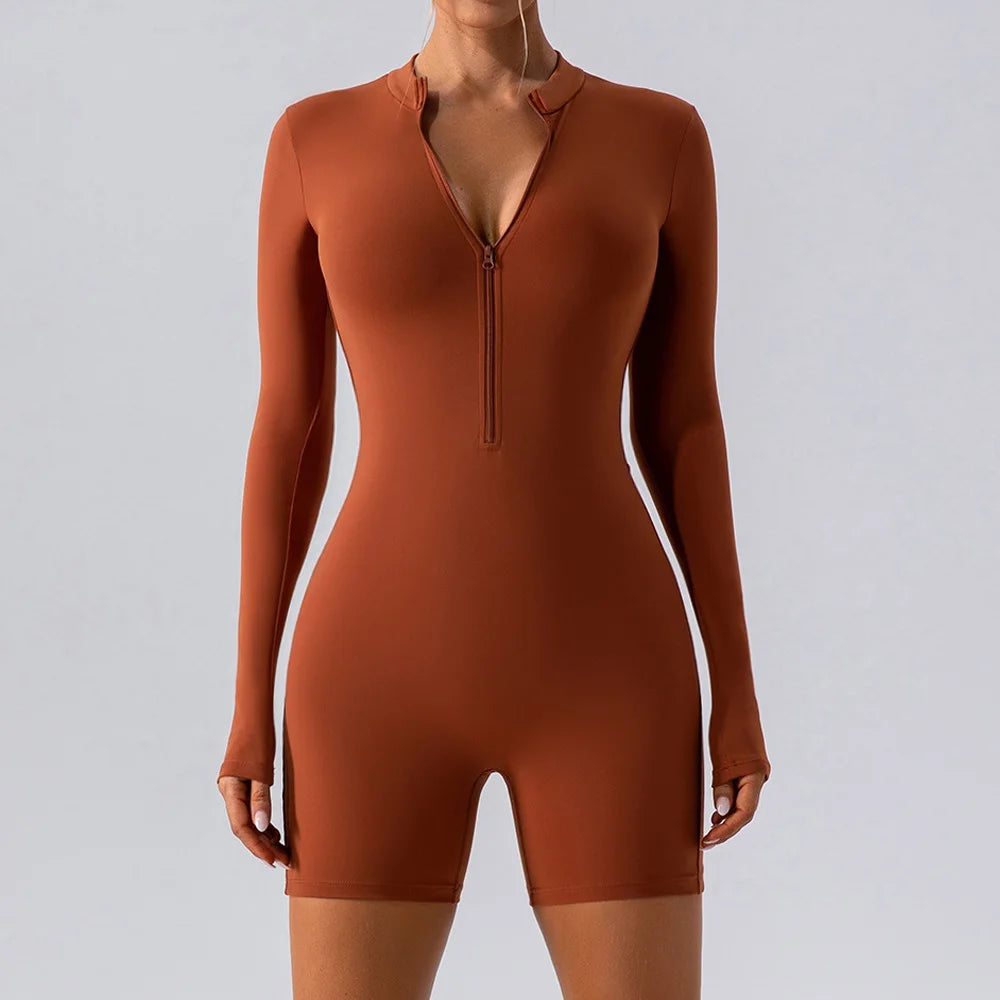 Women's Zip-Front Short-Sleeve Workout Romper
