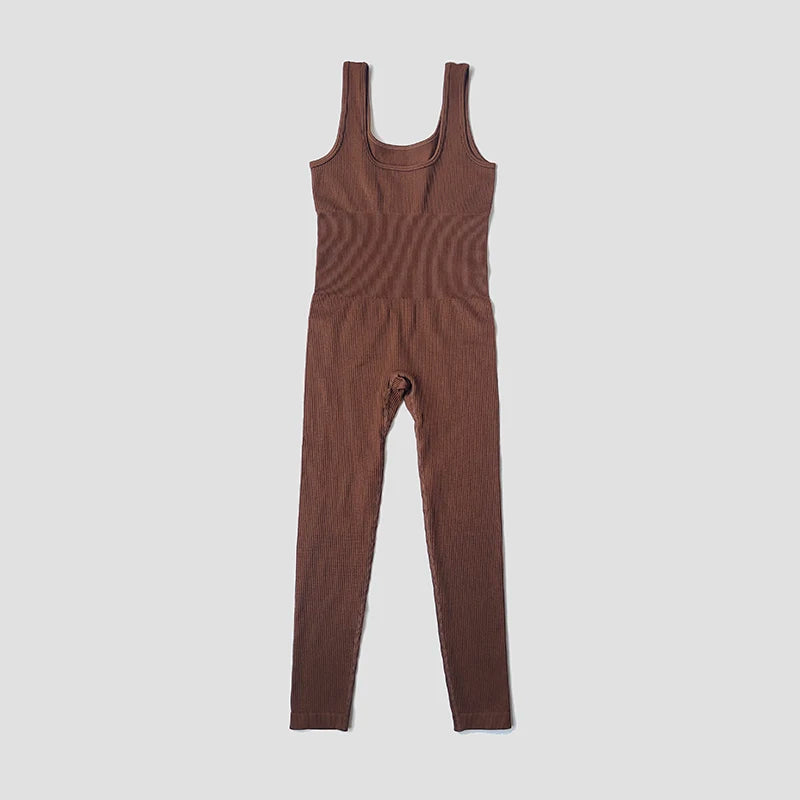 Women's Wide Strap Ribbed Nylon Blend Workout Jumpsuit with Long Legs