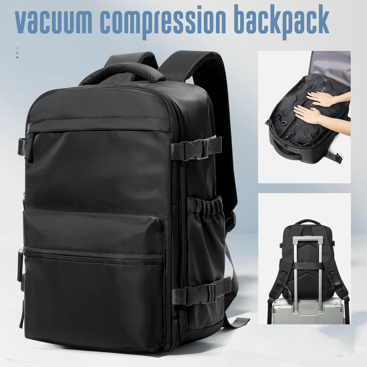Travel Backpack with Internal Compression Storage and Zippered Compartments