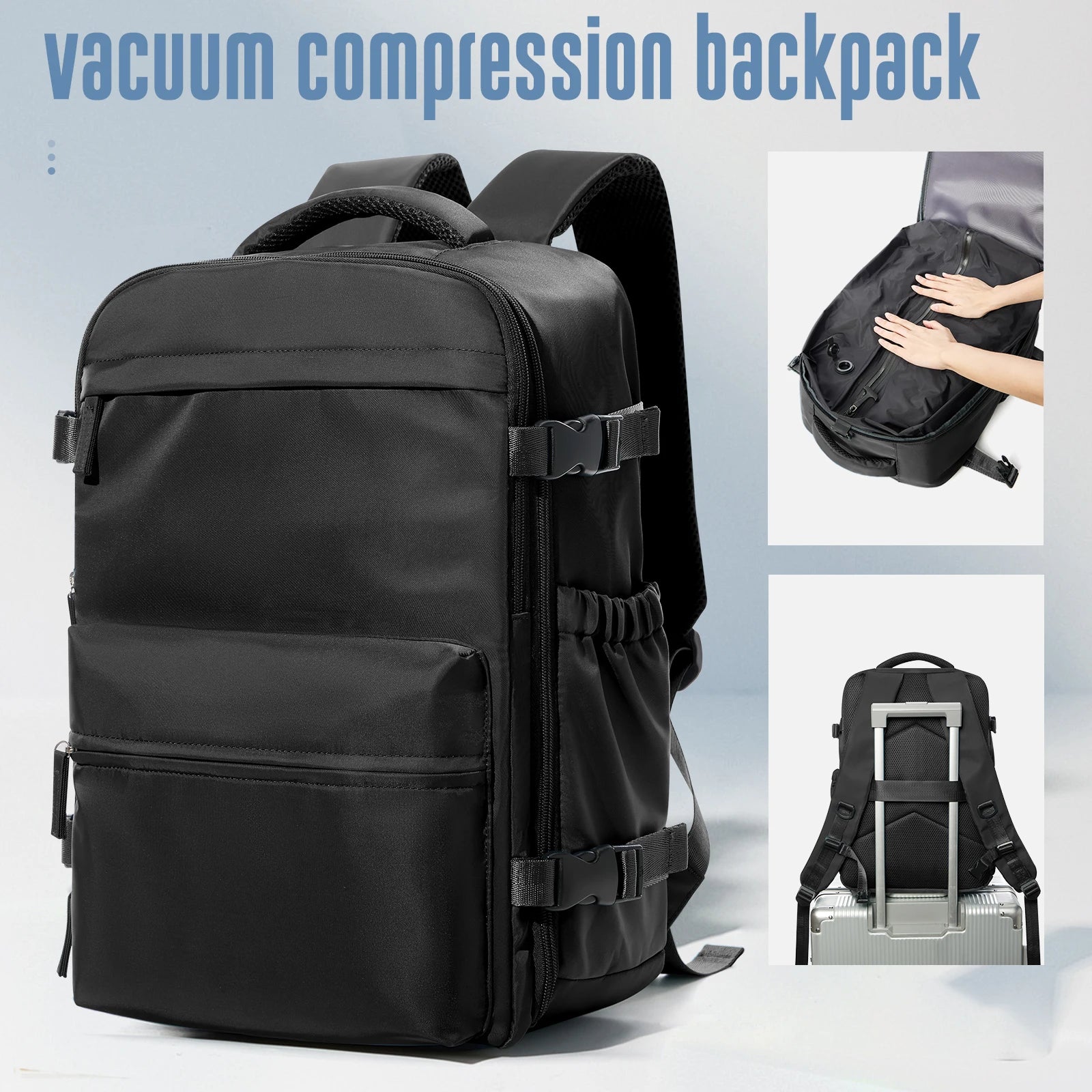 Travel Backpack with Internal Compression Storage and Zippered Compartments