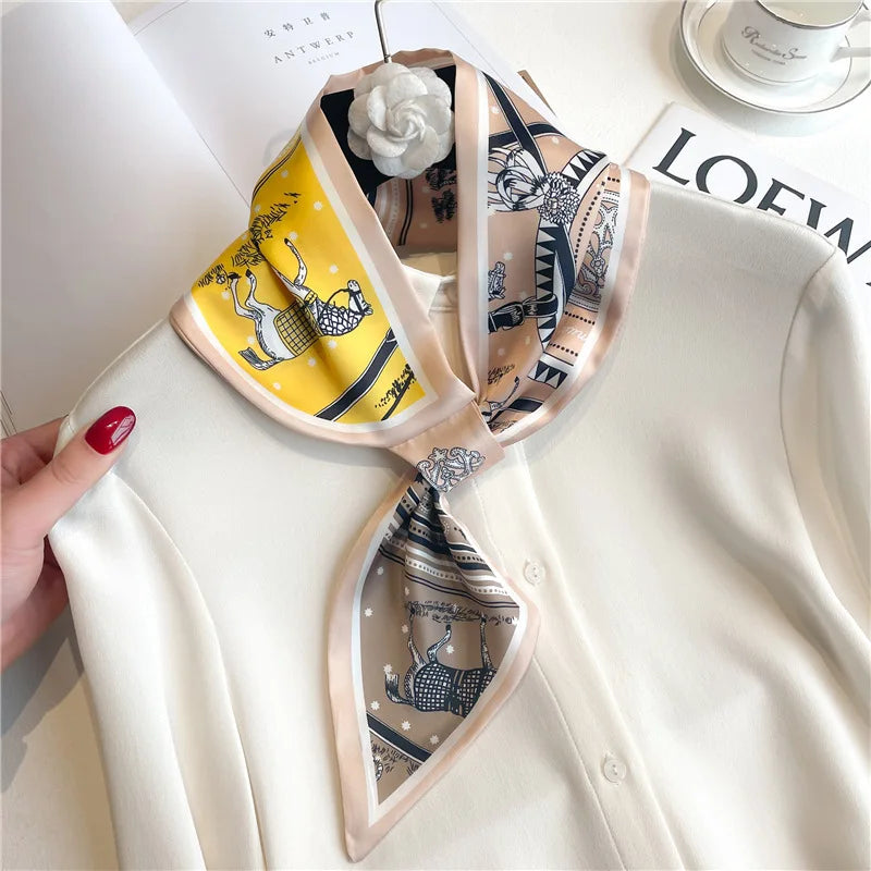 Printed Narrow Neckerchief Scarf with Pointed Tie Ends