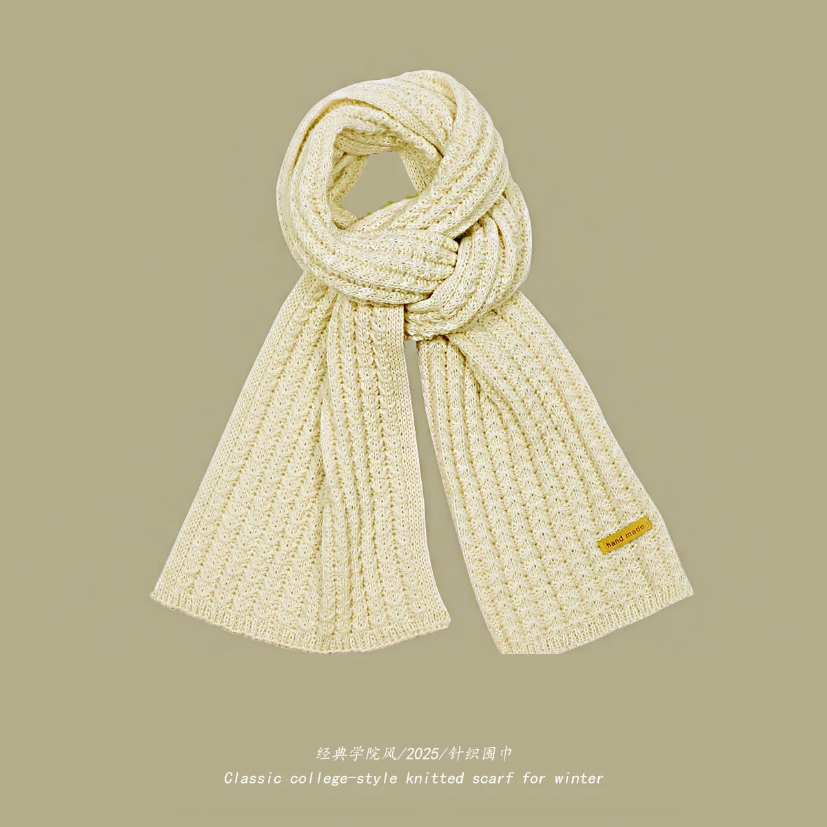 Solid Ribbed Knit Scarf with Long Rectangular Shape