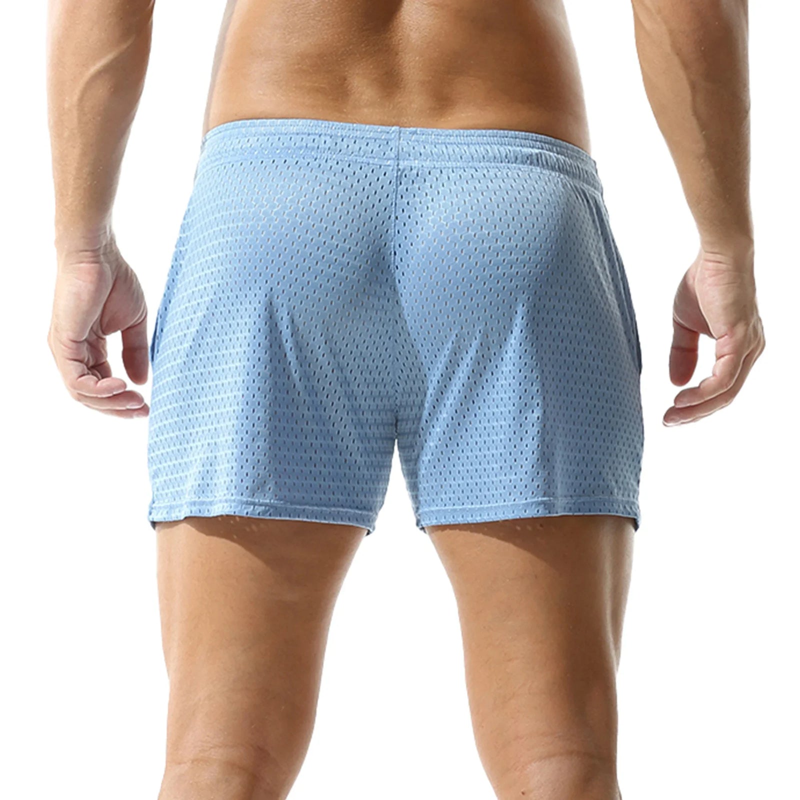 Men's Mesh Pocket Drawstring Sleep Shorts for Home Wear