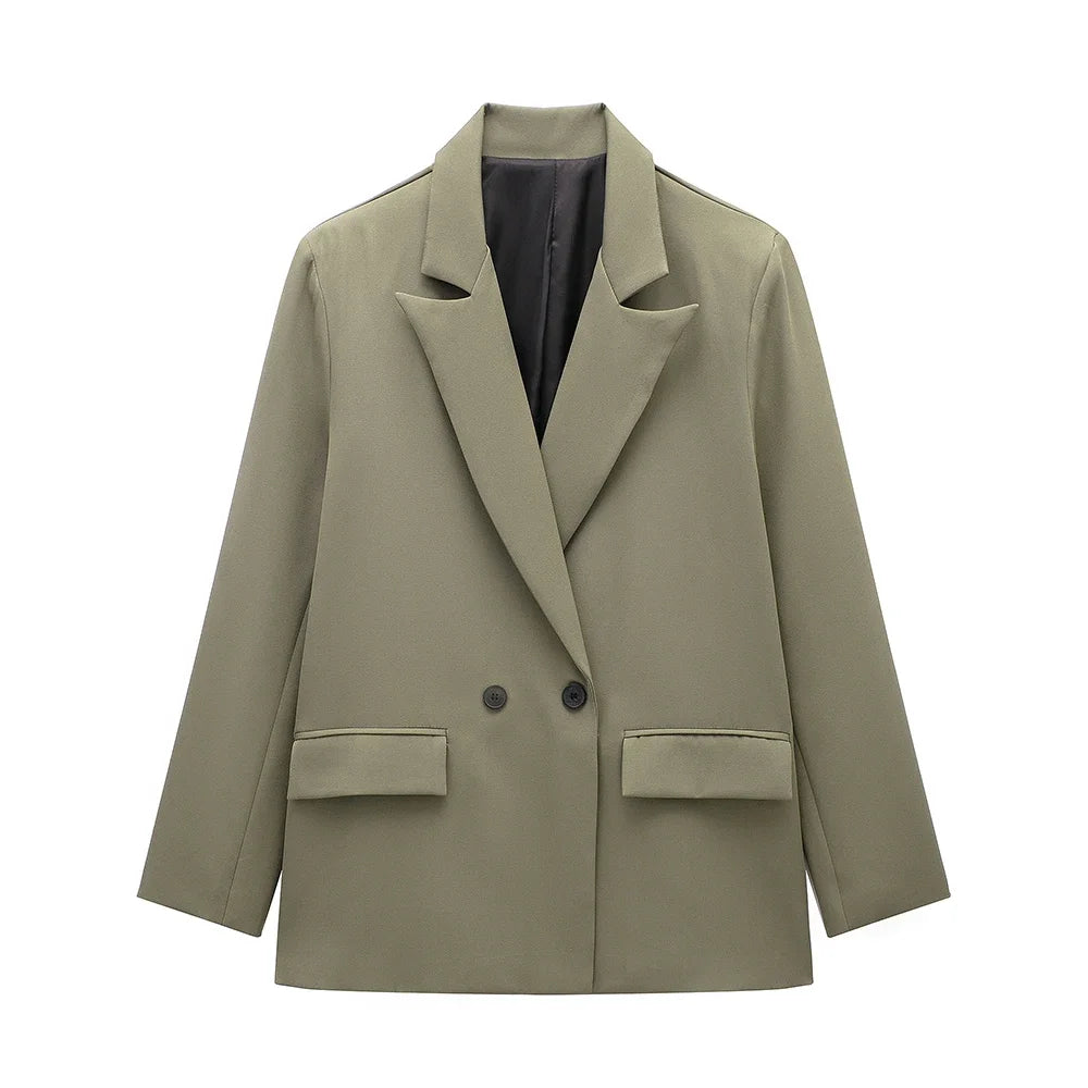 Women's Double Breasted Notched Lapel Blazer for Layered Outfits