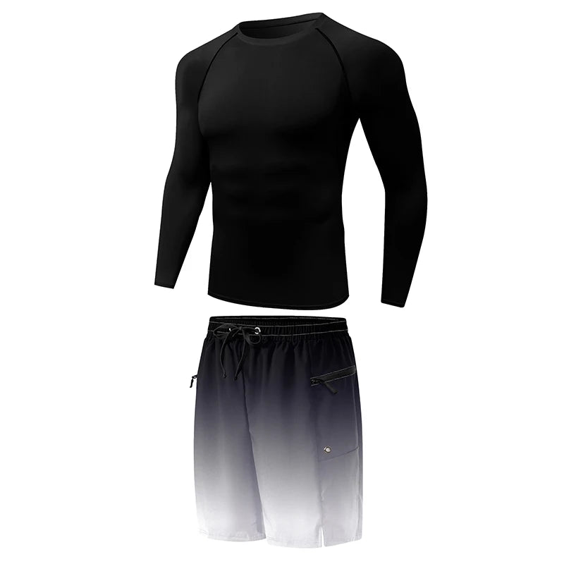 Men's Long Sleeve Rash Guard with Swim Bottom Options