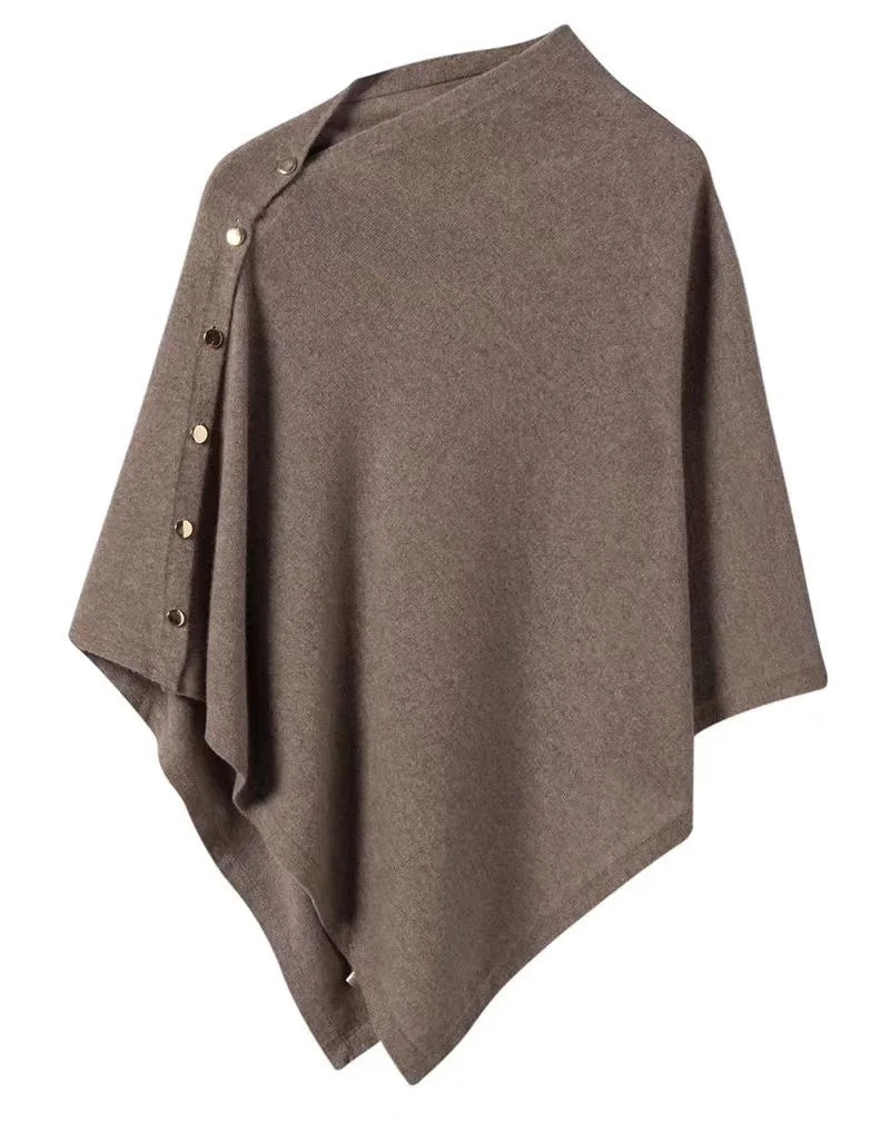 Asymmetric Side Button Poncho for Layering over Outfits