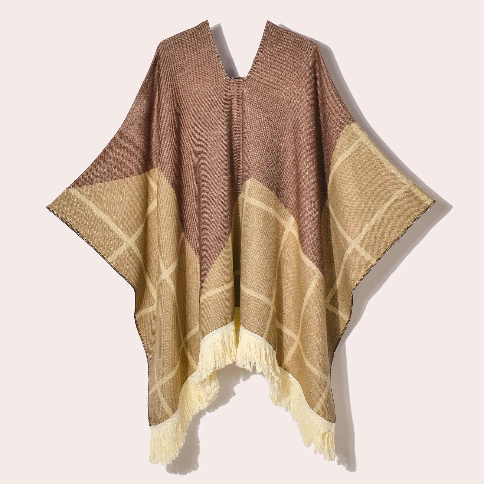 Geometric Pattern Fringe Poncho for Layering over Outfits
