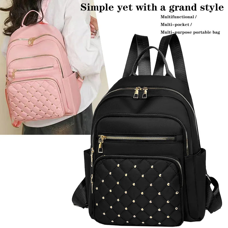 Quilted Front Backpack with Stud Details and Adjustable Shoulder Carry Straps