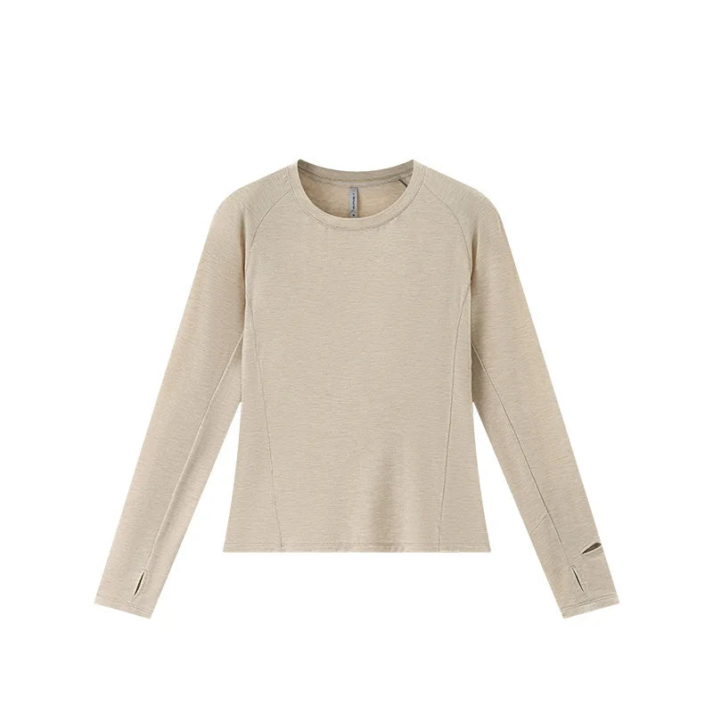 Crew Neck Long Sleeve Wool Blend Hiking Base Layer Shirt