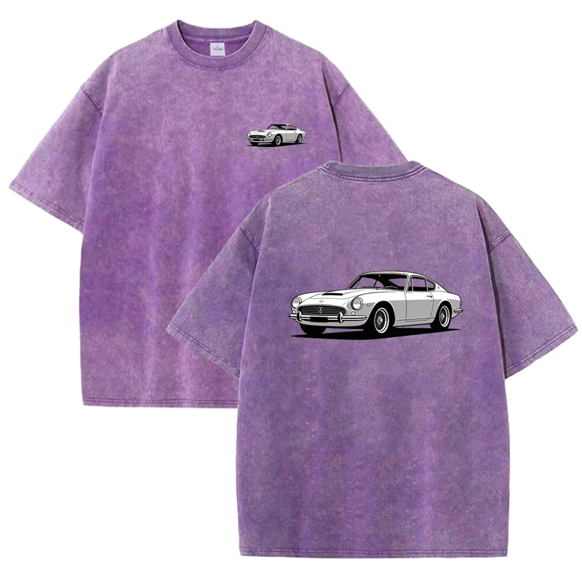 Teal Acid Wash Retro Vintage Coupe Car Print Classic Car Lover Casual Tee
