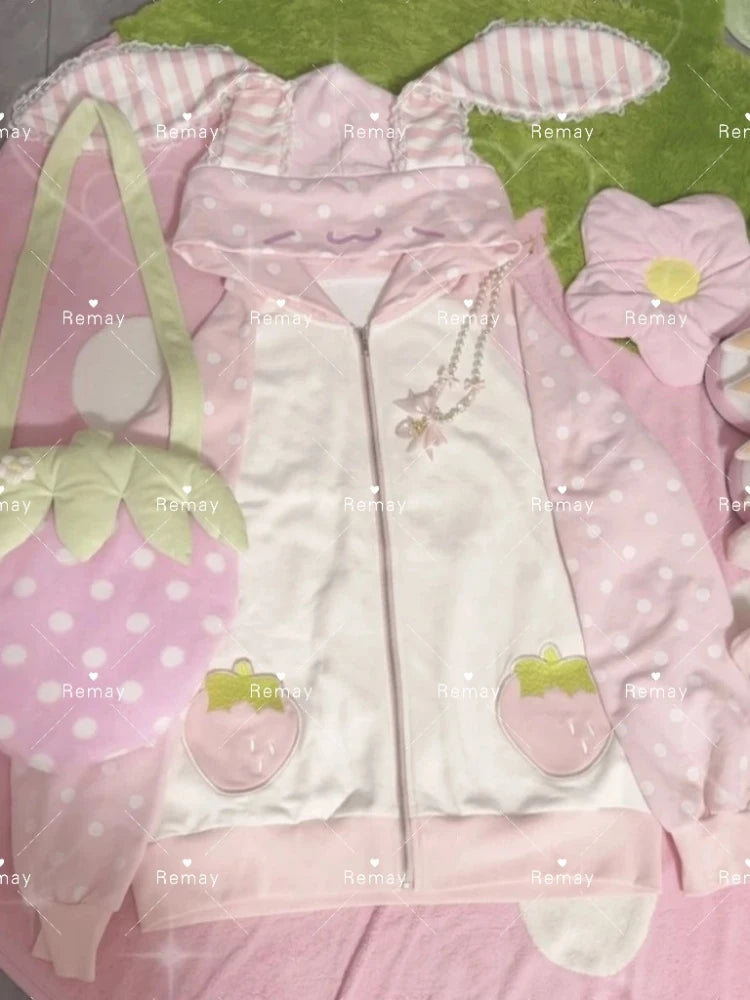 Rabbit Ear Long Sleeve Full Zip Casual Hoodie