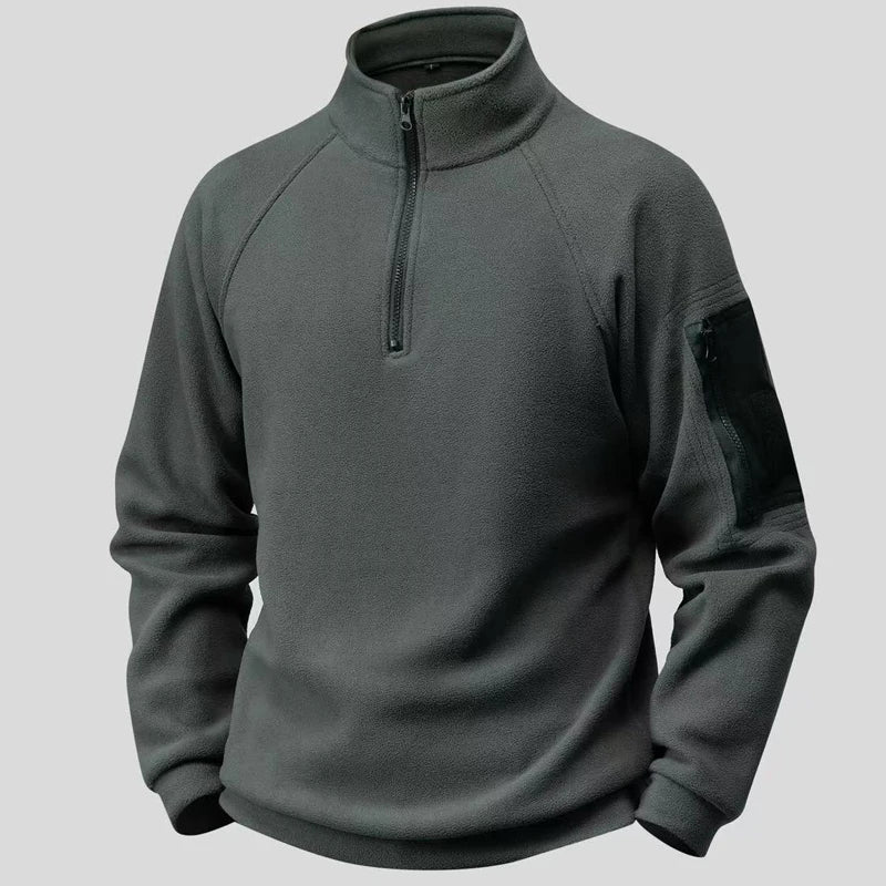 Mock Neck Fleece Long Sleeve Outdoor Pullover with Pockets