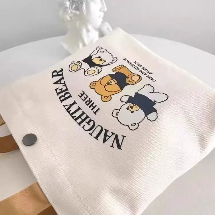 Bear Print Mini Tote Bag with Contrasting Carry Handles