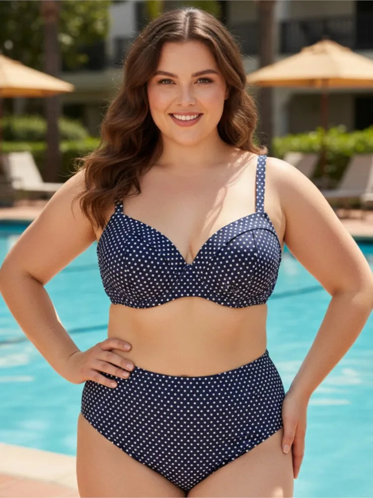 Women's Polka Dot Cup Top and High Waist Bikini Set