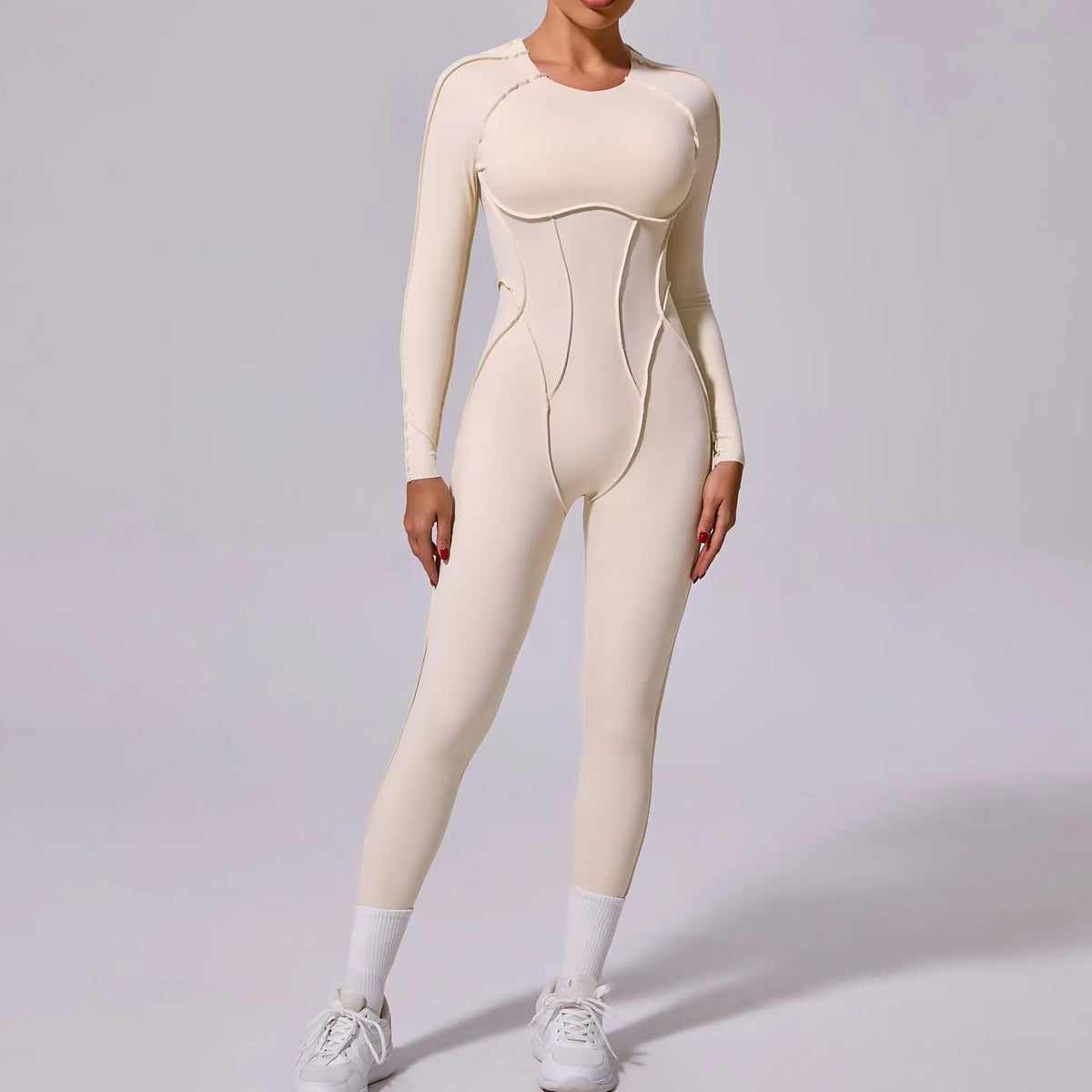 Women's Long Sleeve Nylon Blend Workout Jumpsuit with Back Cutout
