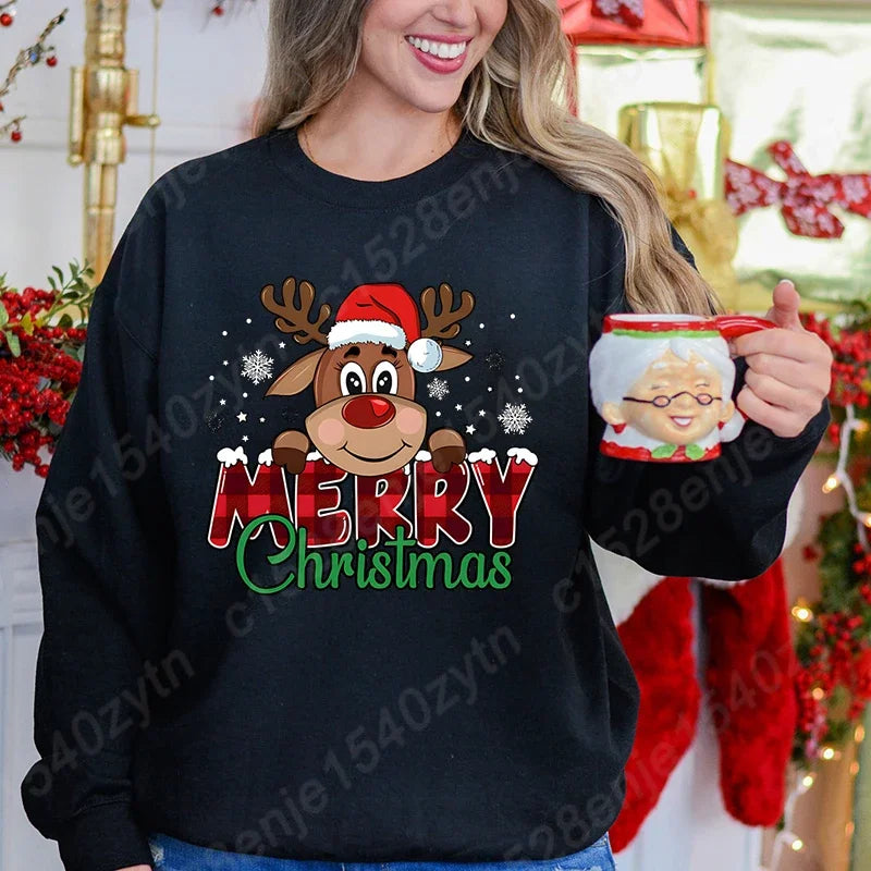 Christmas Graphic Long Sleeve Pullover Casual Sweatshirt for Layering