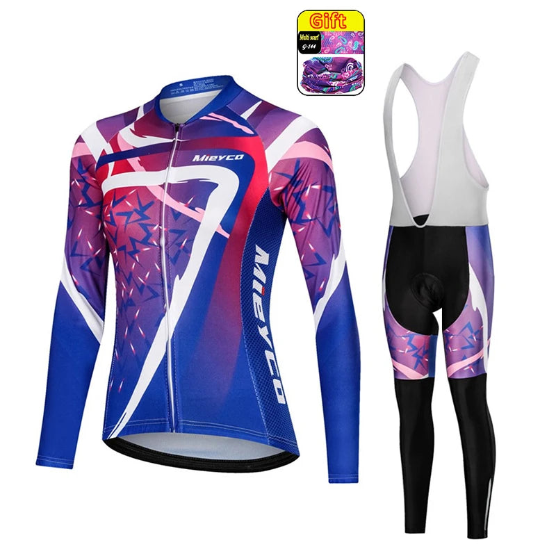 Women Long Sleeve Cycling Jersey Set MTB Bike Quick Dry Breathable Cycling Suit