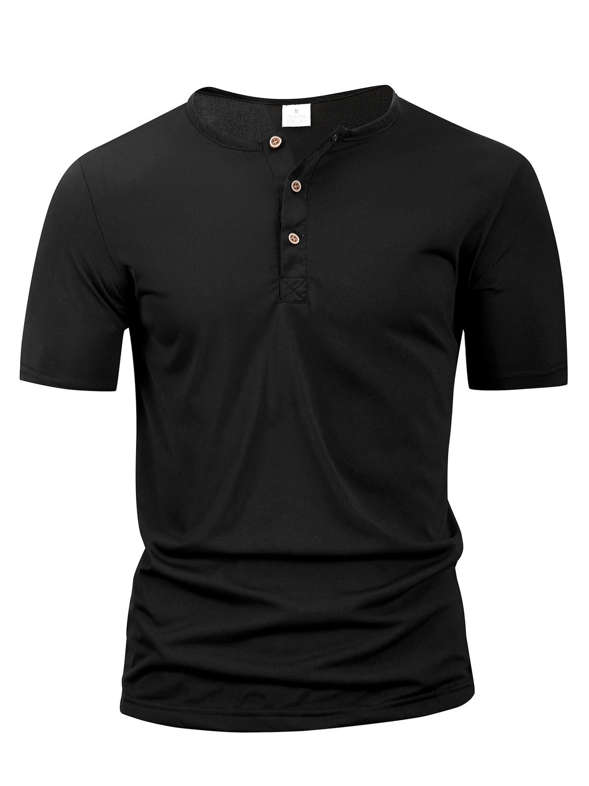 Solid Henley Neck Short Sleeve Button Placket T Shirt