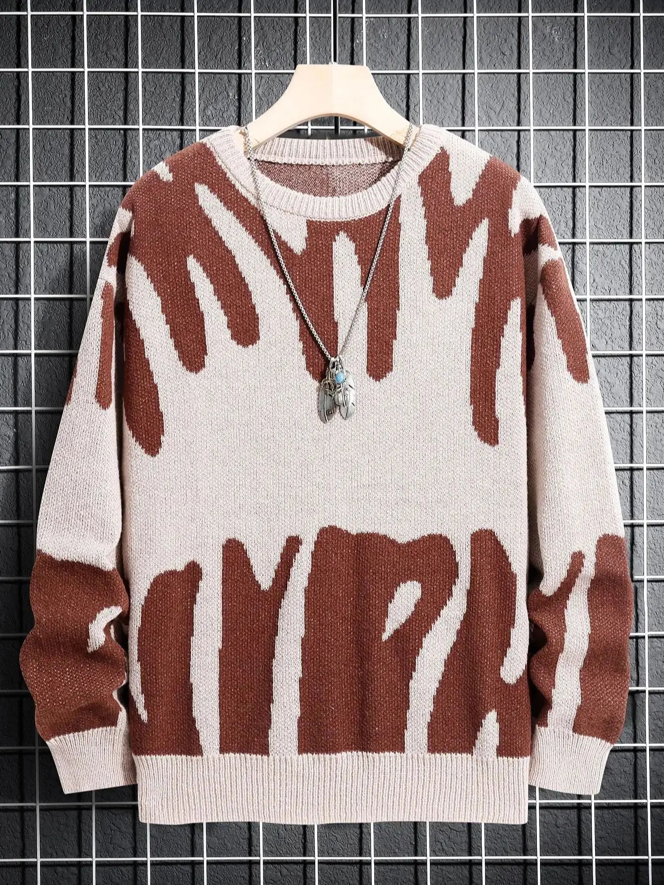 Men's Abstract Pattern Crew Neck Knit Sweater