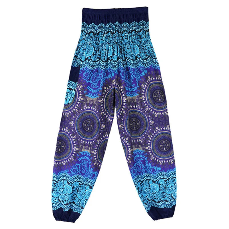 Women's Printed Rayon Harem Pants with High Waist and Gathered Ankles