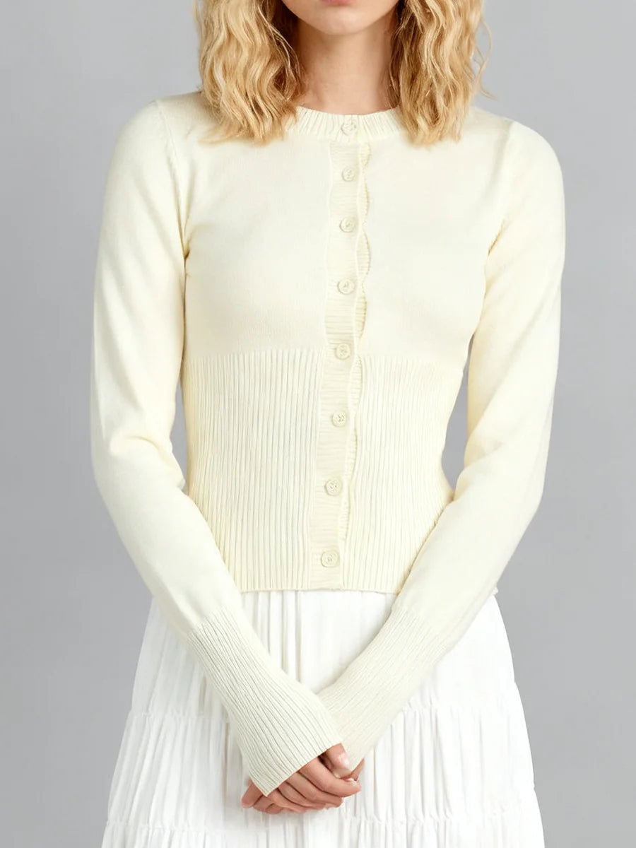 Women's Crew Neck Button Front Cardigan Casual Knit Layer