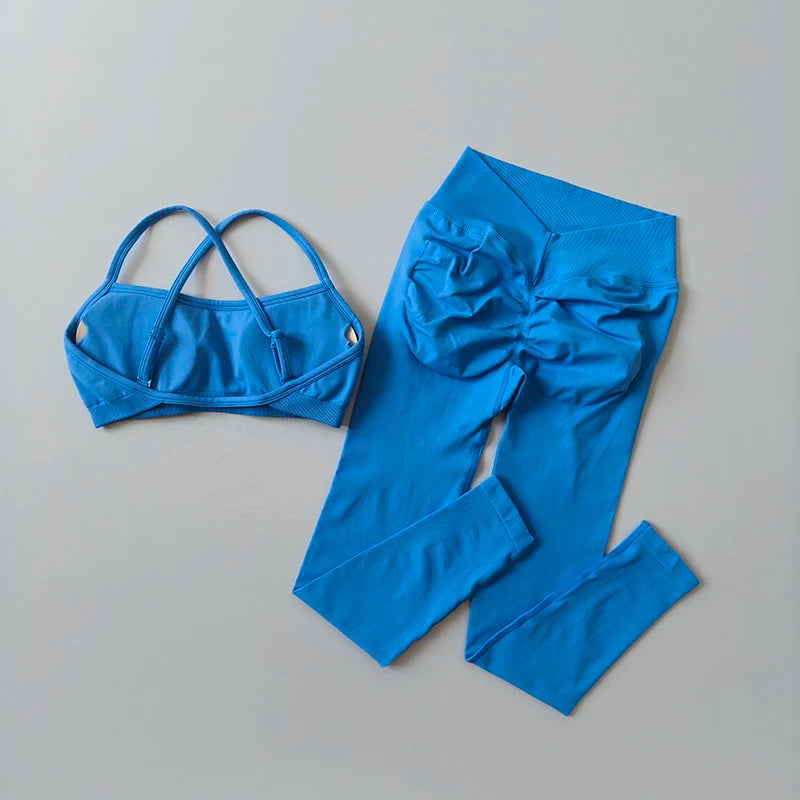 Women's Cross Back Bra And Leggings Yoga Set