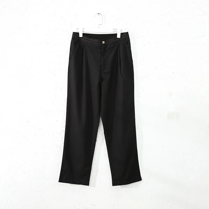 Women's Linen-Viscose High-Waist Straight-Leg Full-Length Pants with Button Fly for Casual Outfits