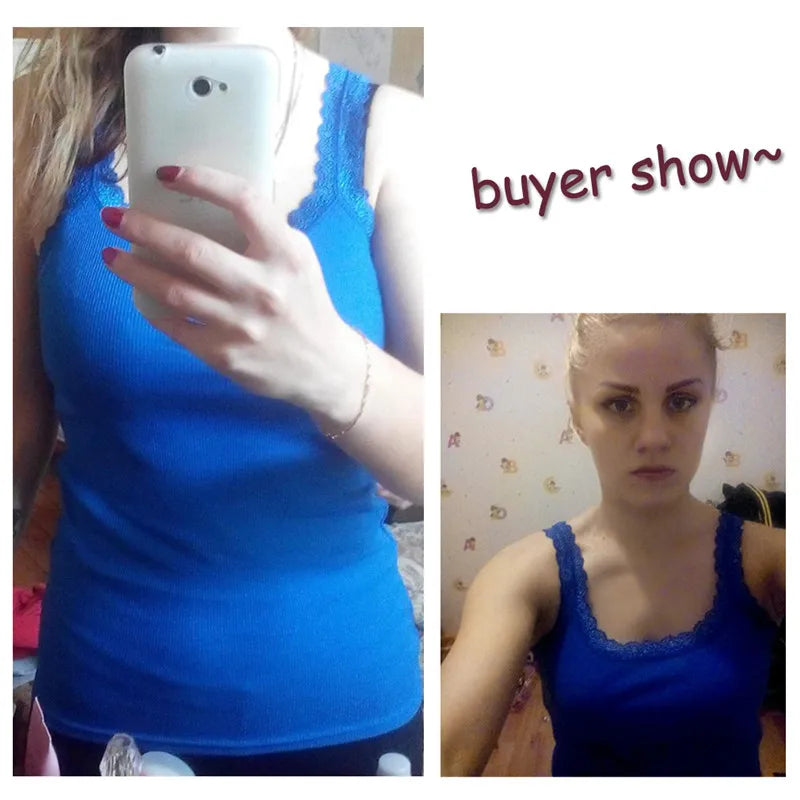 Women's Lace Trim Cotton Tank and Camisole Tops with Multiple Strap Styles