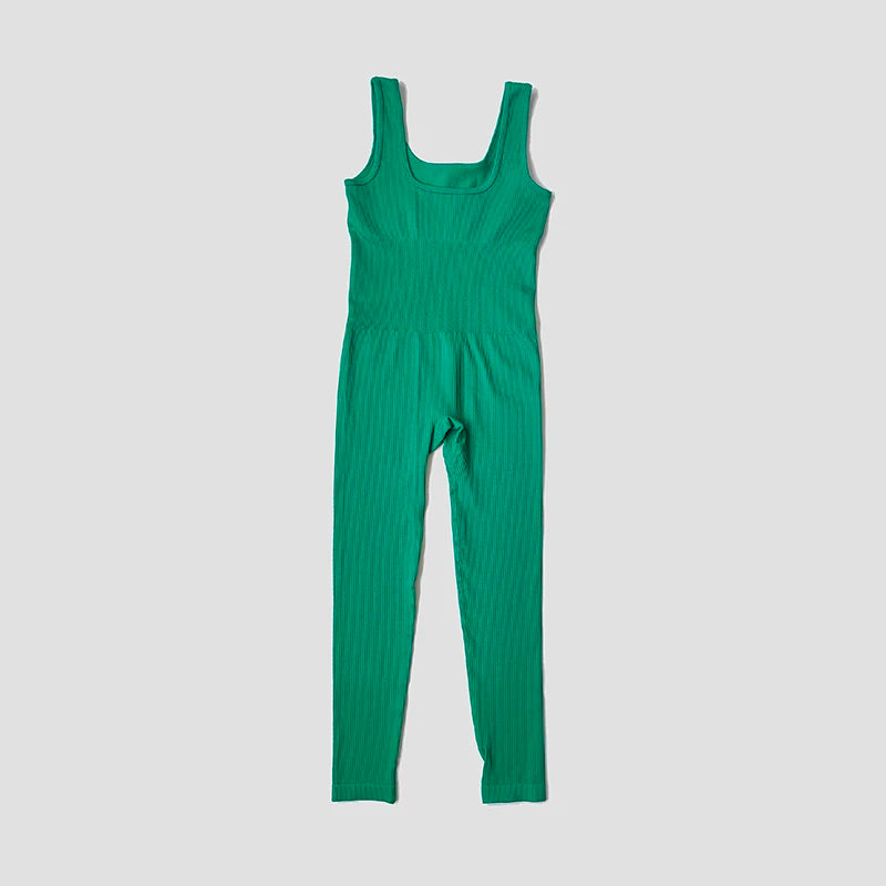 Women's Wide Strap Ribbed Nylon Blend Workout Jumpsuit with Long Legs