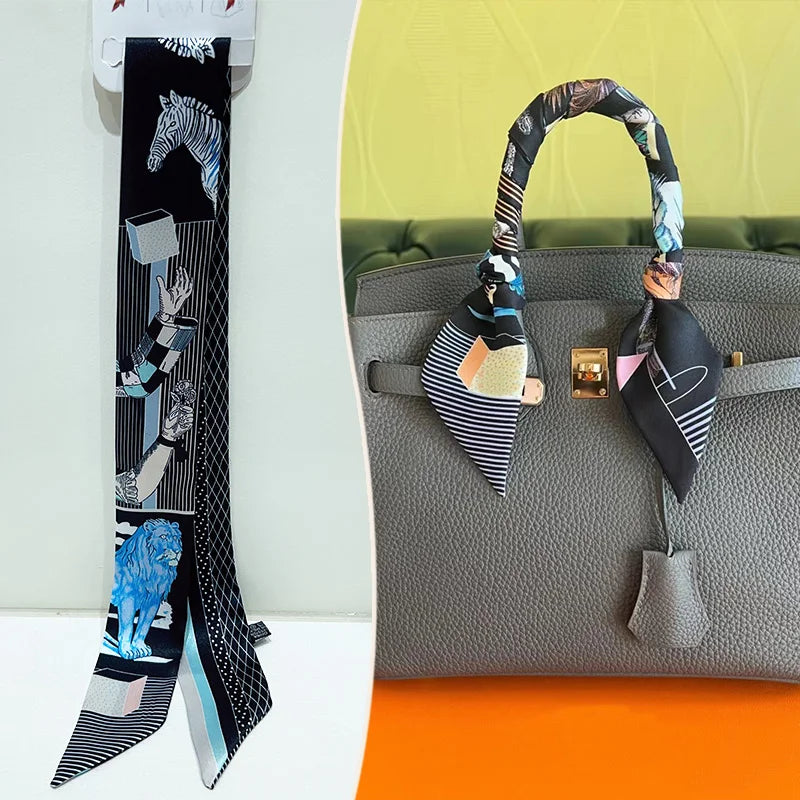 Printed Skinny Scarf for Neck and Bag Handle Styling