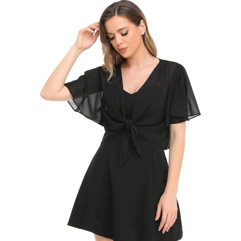 Sheer Tie Front Short Sleeve Cardigan for Layering over Outfits