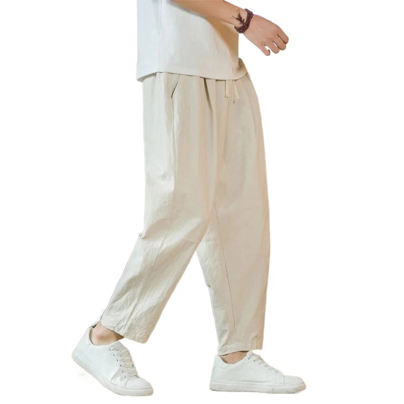 Men's Relaxed Cotton Drawstring Pants with Ankle-Length Harem Silhouette