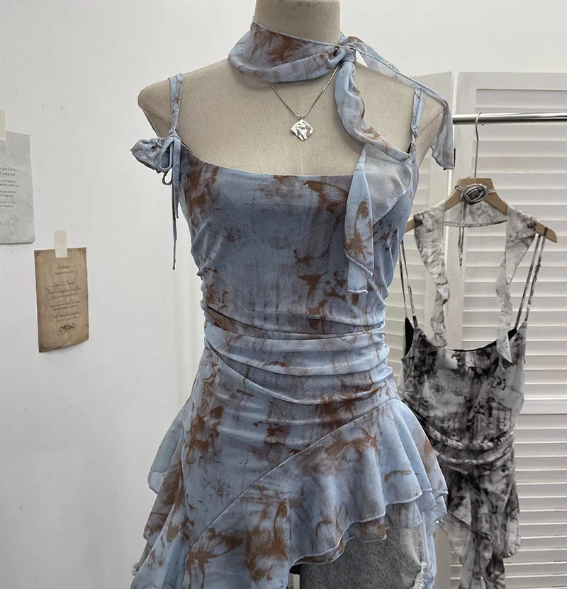 Women's Ruffled Polyester Camisole with Lace Trim and Asymmetric Style Options