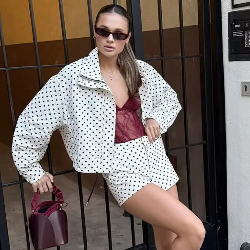 Women's Polka-Dot Zip-Front Bomber Jacket
