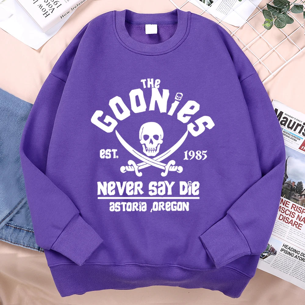 Never Say Die Graphic Loose-Fit Fleece Crewneck Sweatshirt