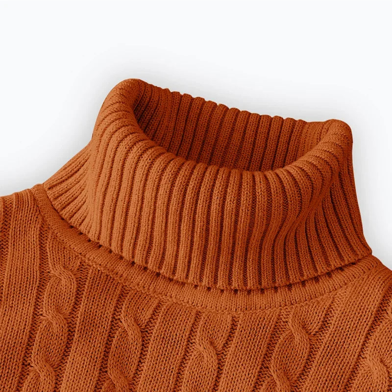 Men's Cable Knit Turtleneck Long Sleeve Sweater