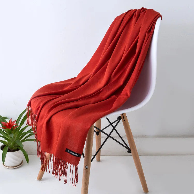 Solid Long Fringed Scarf for Wrap and Neck Styling