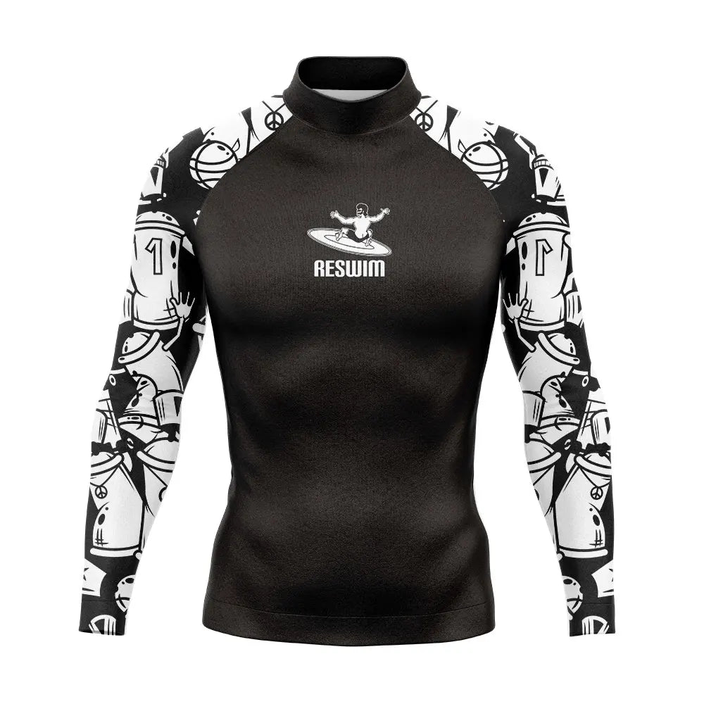 Men's Printed Rash Guard with Long Sleeves for Swimming and Diving
