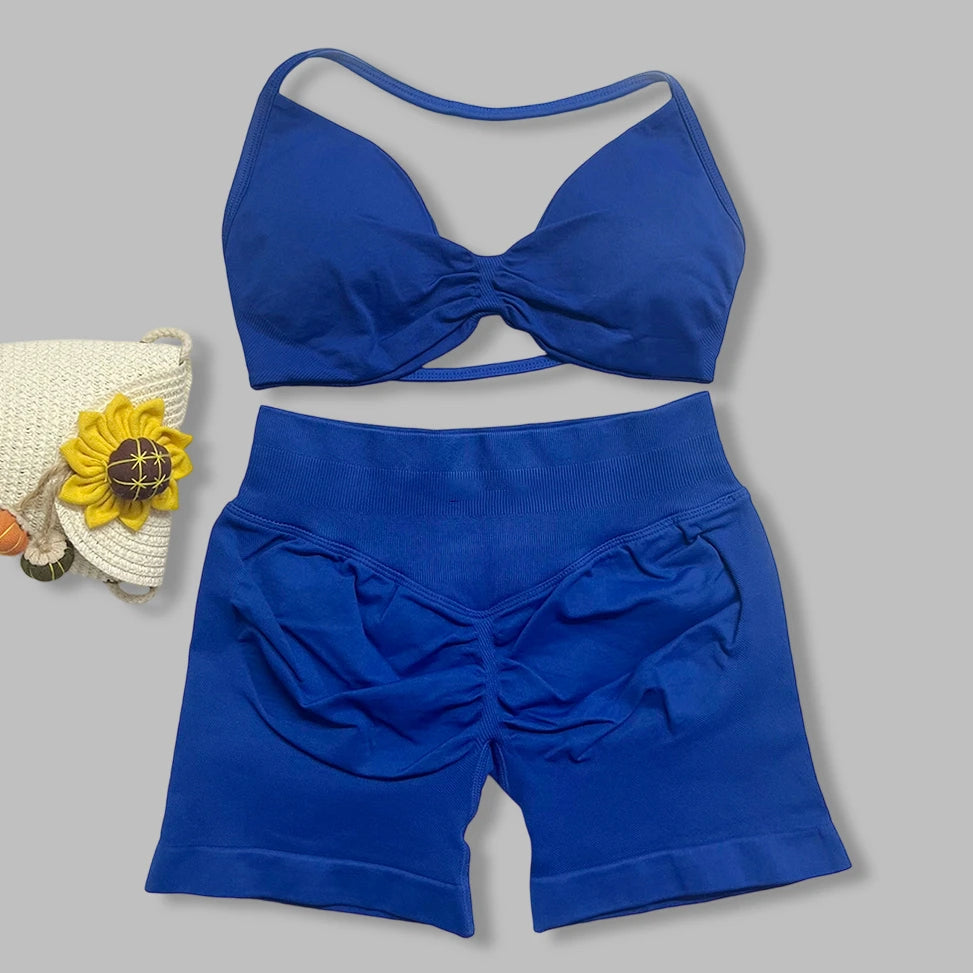 Women's Strappy Bra And Shorts Yoga Set For Workout Outfits