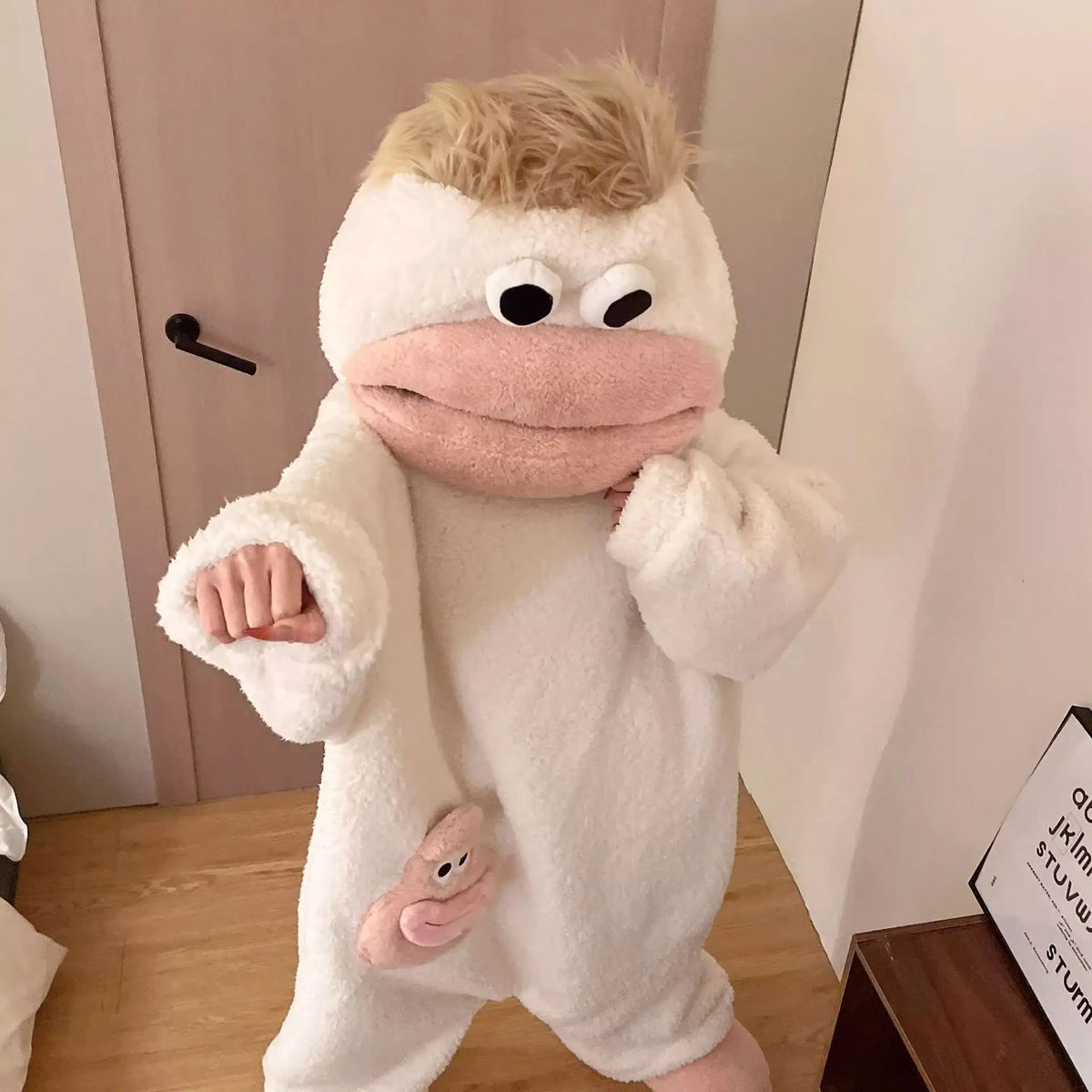 Cartoon Hooded Zip Front Long Sleeve Plush Pajama Jumpsuit