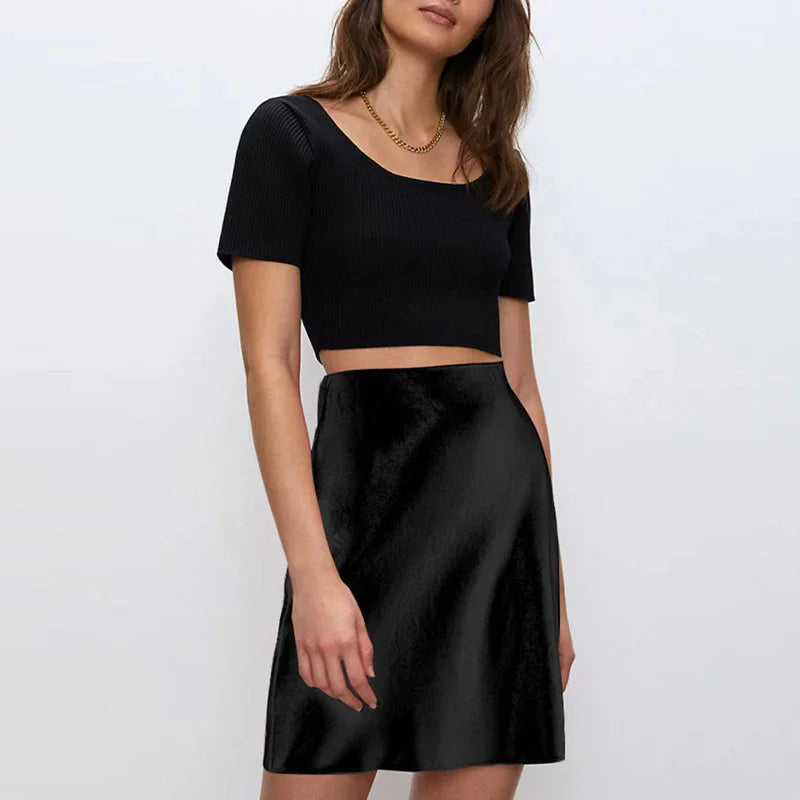 Women's Satin High-Waist Mini Skirt with Side Zipper for Casual Everyday Outfits